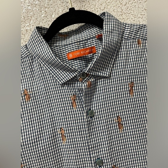 Tori Richard gingham pattern hula girls shirt | size Large - Picture 3 of 8